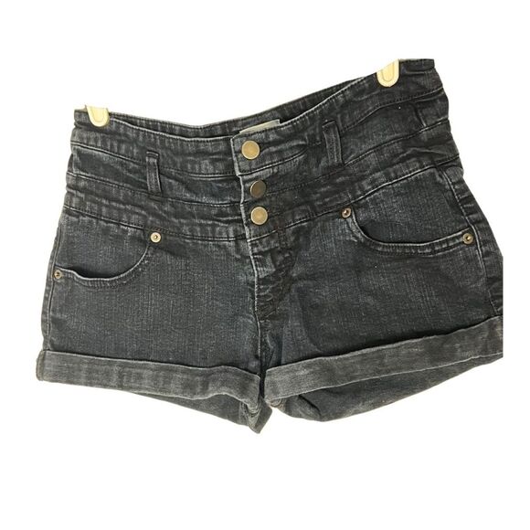 Bundle of 2 pairs of denim shorts dark wash black short high waisted cuffed - Picture 8 of 9